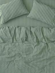 Piglet in Bed Gingham Linen Blend Bedding, Pine Green