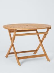 John Lewis Classic Teak Wood Folding Round Garden Dining Table, 110cm, Natural
