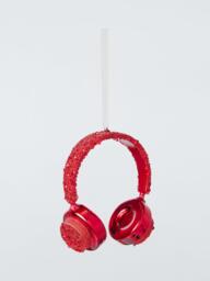 John Lewis The Enthusiast Glitter Headset Bauble, Red - thumbnail 1