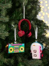 John Lewis The Enthusiast Glitter Headset Bauble, Red - thumbnail 3