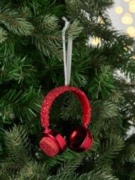 John Lewis The Enthusiast Glitter Headset Bauble, Red - thumbnail 2