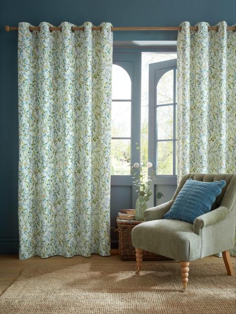 Laura Ashley Brayton Leaves Pair Lined Eyelet Curtains, Multi - image 1