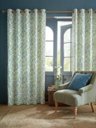 Laura Ashley Brayton Leaves Pair Lined Eyelet Curtains, Multi
