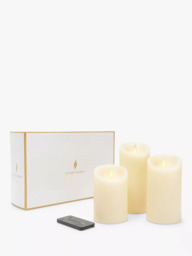 Luminara LED Wax Pillar Candles, Set of 3, Ivory - thumbnail 1