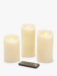 Luminara LED Wax Pillar Candles, Set of 3, Ivory - thumbnail 3
