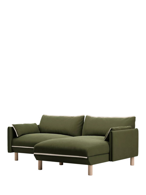 Cozmo Cozy 3 Seater RHF Chaise Sofa, Dark Green Velvet Natural Piping - image 1
