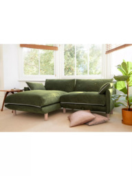 Cozmo Cozy 3 Seater RHF Chaise Sofa, Dark Green Velvet Natural Piping - thumbnail 2