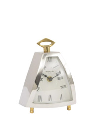 Libra Interiors Isosceles Curved Front Roman Numeral Mantle Clock, Silver/Brass