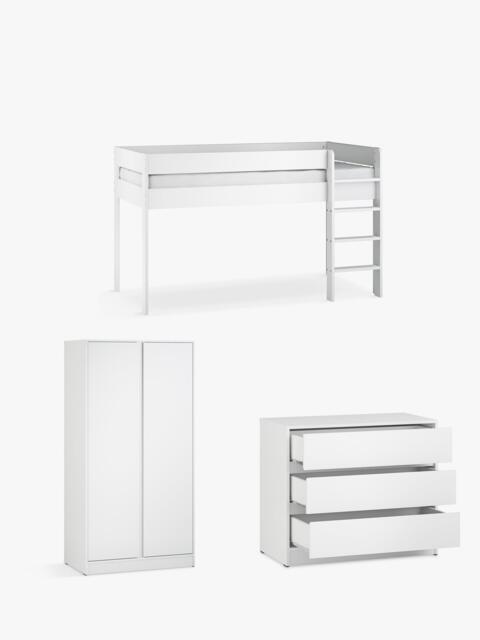 Little Acorns Furniture Mid Sleeper Bed Frame, 3 Drawer Chest and Double Wardrobe Bundle, White