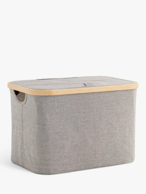 John Lewis Bamboo Rim Lidded Storage Basket, H25 x W38 x D26cm - image 1