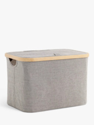 John Lewis Bamboo Rim Lidded Storage Basket, H25 x W38 x D26cm - thumbnail 1