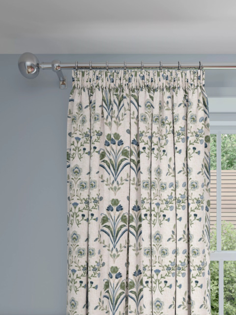John Lewis Tulipa Embroidered Pencil Pleat Pair Lined Curtains, Lake Blue - image 1