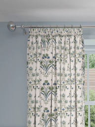 John Lewis Tulipa Embroidered Pencil Pleat Pair Lined Curtains, Lake Blue