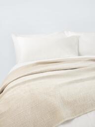 John Lewis Cotton Velvet Embroidered Stitch Quilt, Champagne - thumbnail 1