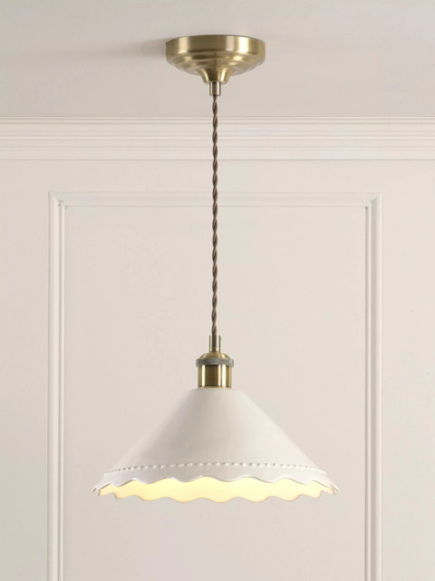Laura Ashley Daws Scalloped Ceramic Shade Pendant Ceiling Light, White - image 1