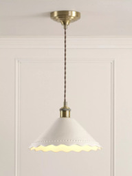 Laura Ashley Daws Scalloped Ceramic Shade Pendant Ceiling Light, White - thumbnail 1