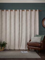 Laura Ashley Pussy Willow Pair Lined Eyelet Curtains, Truffle Natural - thumbnail 2