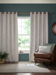 Laura Ashley Pussy Willow Pair Lined Eyelet Curtains, Truffle Natural - thumbnail 1
