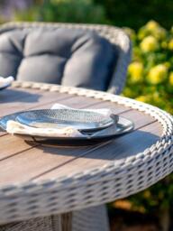 KETTLER Foxley Woven 6-Seater Round Garden Dining Table & Chair Set with Parasol & Base, Grey - thumbnail 4