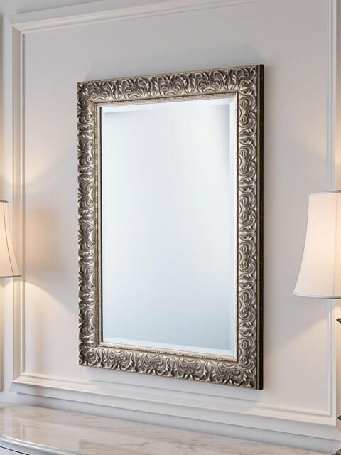 Yearn Carved Rectangular Wall Mirror, Silver