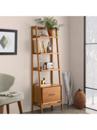 west elm Mid-Century Narrow Wood Bookcase with Drawer, Acorn - thumbnail 2