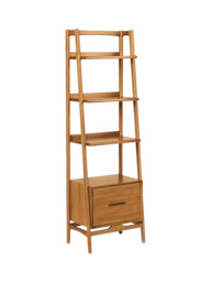 west elm Mid-Century Narrow Wood Bookcase with Drawer, Acorn - thumbnail 1