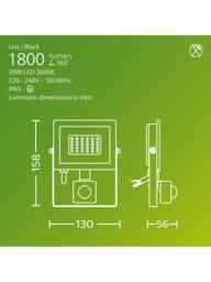 Philips Lois Motion Sensor 20W LED Outdoor Flood Light, Black - thumbnail 3