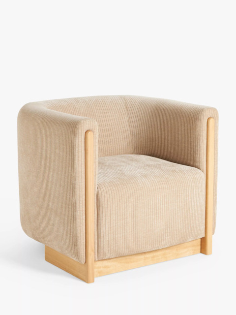John Lewis Vila Tub Corduroy Armchair, Natural