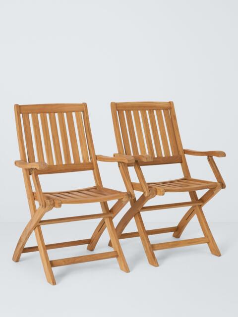 John Lewis Classic Teak Wood Folding Garden Dining Armchairs, Set of 2, Natural - image 1