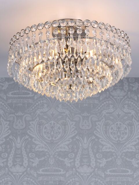 Laura Ashley Enid Crystal Glass Semi Flush Chandelier Ceiling Light, Clear