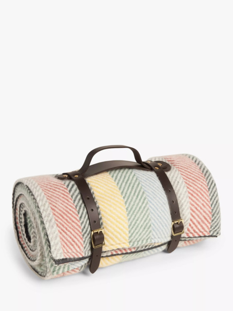 Tweedmill Striped Waterproof Backed Wool Picnic Rug, 145 x 145cm, Multi - image 1