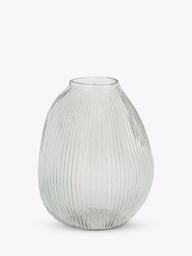 nkuku Linsy Ribbed Glass Vase, H30cm, Clear - thumbnail 1