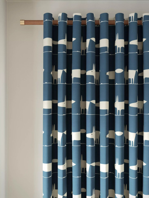 Scion Mr Fox Pair Lined Eyelet Curtains, Navy - image 1
