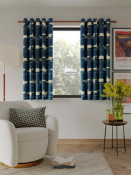 Scion Mr Fox Pair Lined Eyelet Curtains, Navy - thumbnail 6