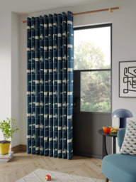 Scion Mr Fox Pair Lined Eyelet Curtains, Navy - thumbnail 4