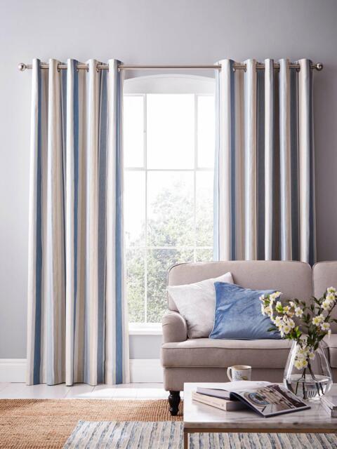 Laura Ashley Awning Stripe Pair Blackout Lined Eyelet Curtains, Seaspray - image 1