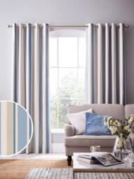 Laura Ashley Awning Stripe Pair Blackout Lined Eyelet Curtains, Seaspray - thumbnail 2