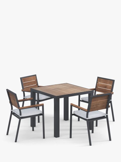 John Lewis Platform 4-Seat Wood-Effect Garden Dining Table & Chairs Set, Black/Natural