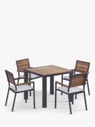 John Lewis Platform 4-Seat Wood-Effect Garden Dining Table & Chairs Set, Black/Natural - thumbnail 1
