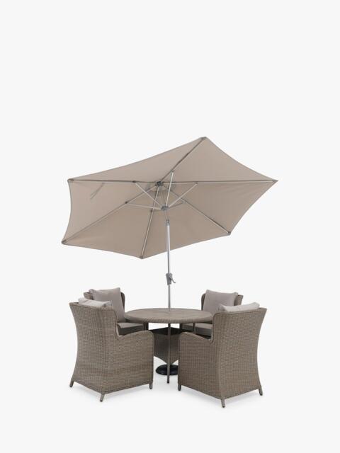 KETTLER Derwent Woven 4-Seater Round Garden Dining Table & Chairs Set with Parasol & Base, Brown - image 1