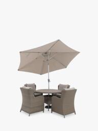 KETTLER Derwent Woven 4-Seater Round Garden Dining Table & Chairs Set with Parasol & Base, Brown - thumbnail 1