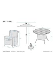 KETTLER Derwent Woven 4-Seater Round Garden Dining Table & Chairs Set with Parasol & Base, Brown - thumbnail 5