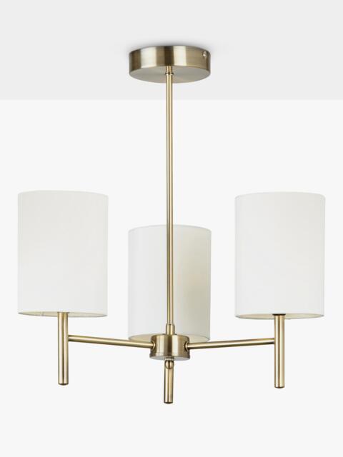 Bay Lighting Briorie 3 Arm Semi Flush Ceiling Light, Metallic Brass/Cream - image 1