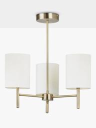 Bay Lighting Briorie 3 Arm Semi Flush Ceiling Light, Metallic Brass/Cream - thumbnail 1