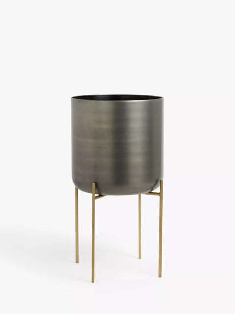 John Lewis Large Indoor Iron Planter & Stand, Grey/Brass - image 1