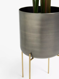 John Lewis Large Indoor Iron Planter & Stand, Grey/Brass - thumbnail 3