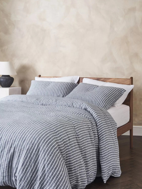 Bedfolk 100% Linen Stripe Bedding, Blue/White - image 1