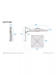 KETTLER Wall Mounted Square Garden Parasol, 2.5m, Taupe - thumbnail 3