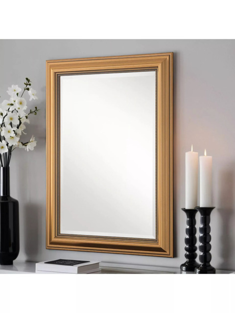 Yearn Ribbed Beaded Frame Rectangular Wall Mirror, 94 x 69cm, Gold - image 1