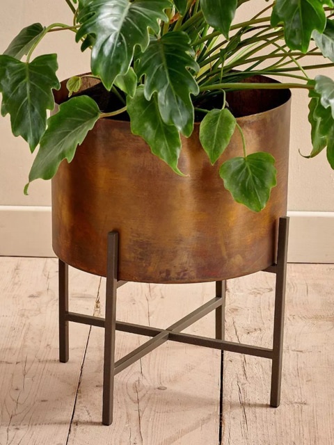 nkuku Juoni Metal Indoor Planter & Stand, Antique Brass - image 1